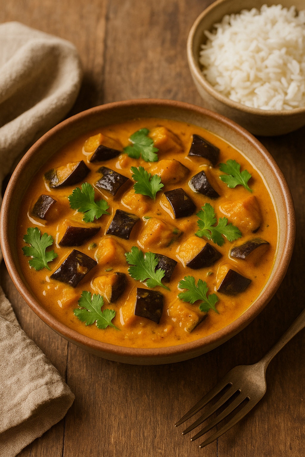 Curry de légumes avec riz blanc.