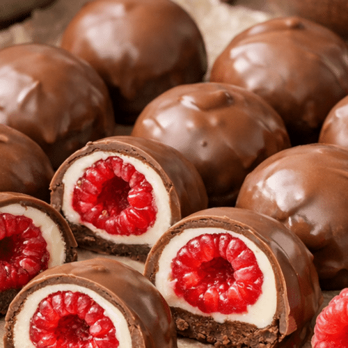 Framboises façon Franui enrobées de chocolat blanc et chocolat au lait sur une feuille de papier sulfurisé