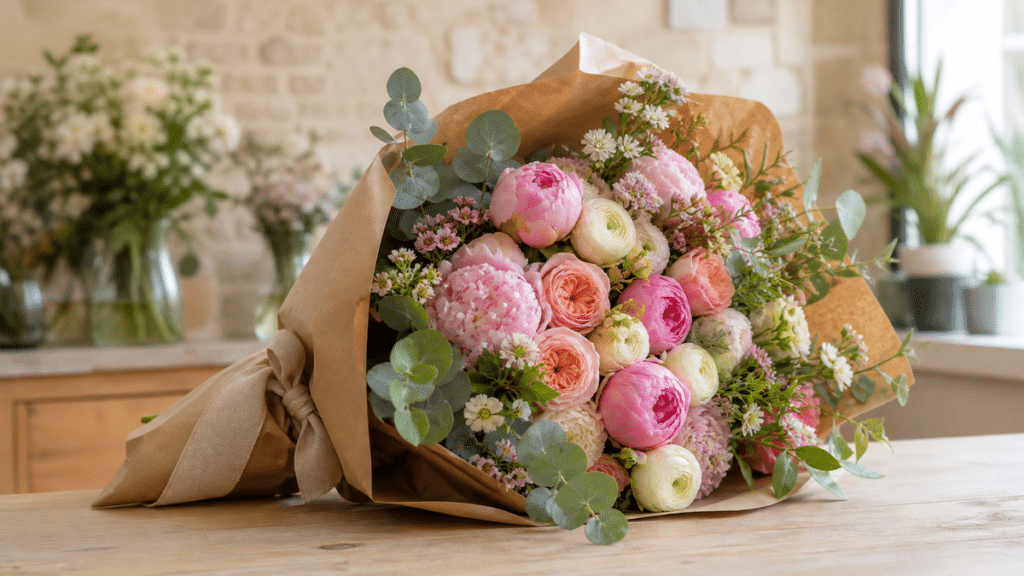 Bouquet de fleurs fraîches préparé pour une livraison à Bordeaux