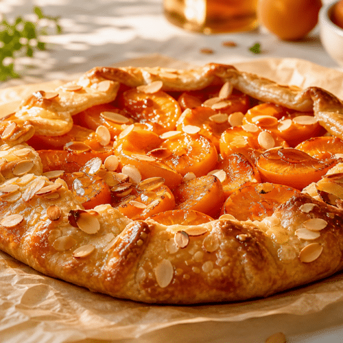 Tarte rustique aux abricots dorés avec miel et amandes effilées