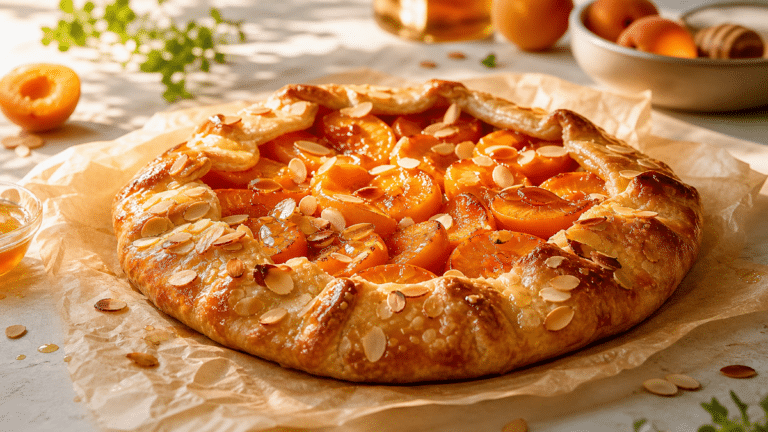 Tarte rustique aux abricots dorés avec miel et amandes effilées