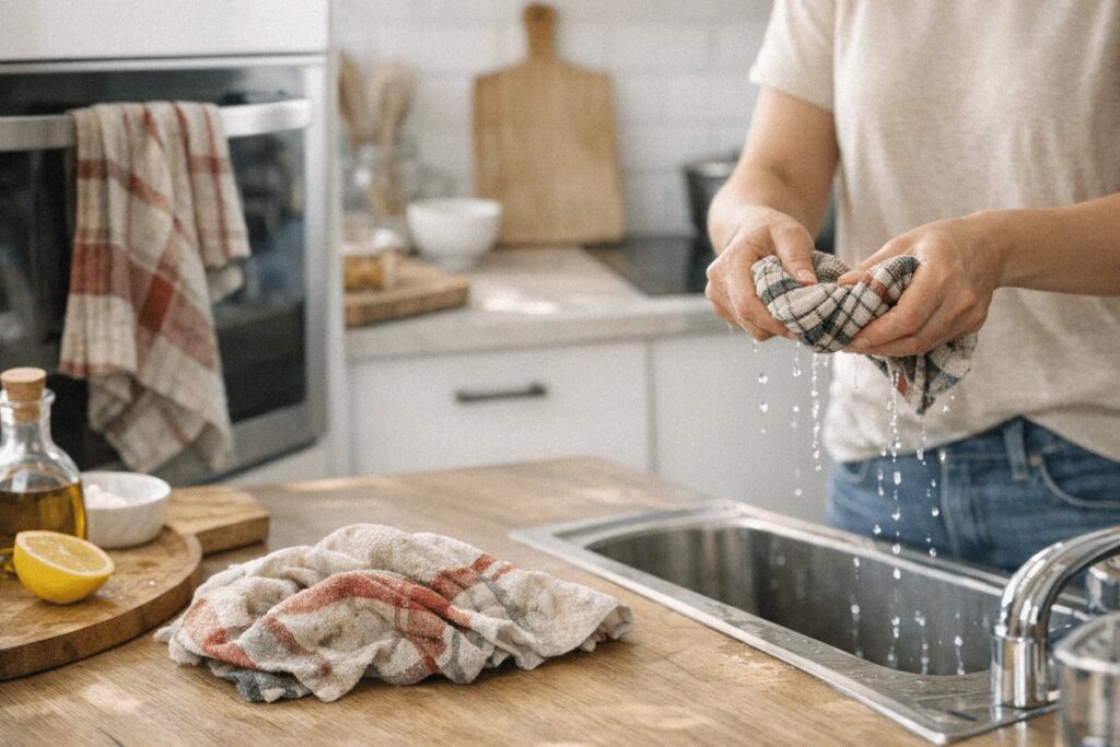 Torchons de cuisine : les 3 erreurs toxiques qui ruinent votre santé sans bruit