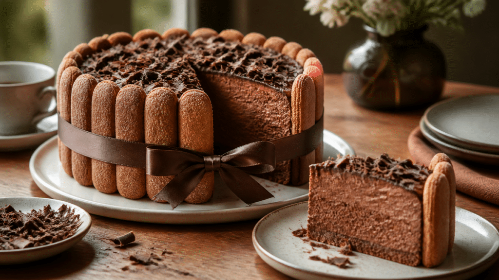 Charlotte au chocolat maison avec biscuits à la cuillère et mousse au chocolat