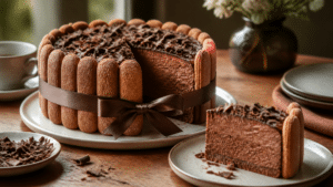 Charlotte au chocolat maison avec biscuits à la cuillère et mousse au chocolat