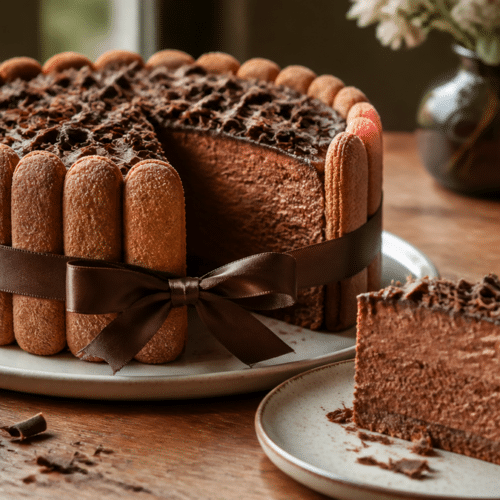 Charlotte au chocolat maison avec biscuits à la cuillère et mousse au chocolat