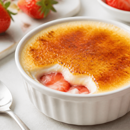Dessert express au yaourt nature avec fraises et cassonade caramélisée façon crème brûlée