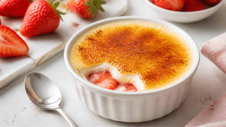 Dessert express au yaourt nature avec fraises et cassonade caramélisée façon crème brûlée