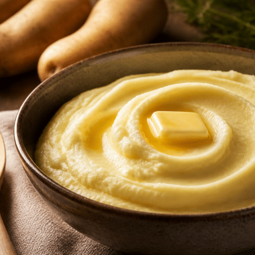Purée de pommes de terre onctueuse avec une noix de beurre fondante