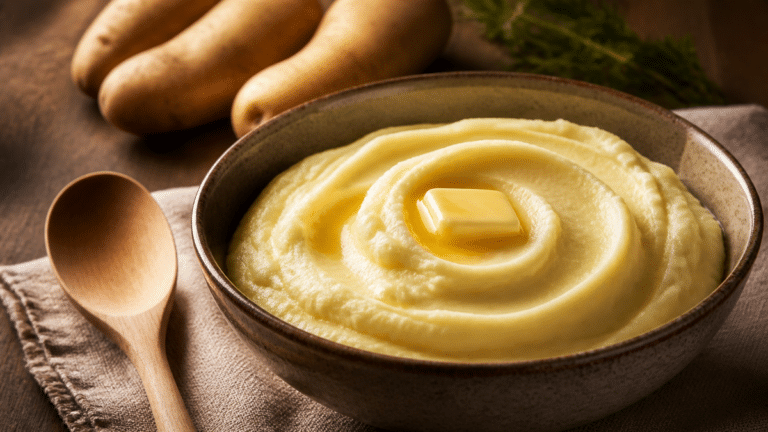 Purée de pommes de terre onctueuse avec une noix de beurre fondante