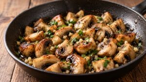 Champignons de Paris dorés à la poêle avec ail et persil