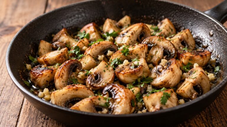 Champignons de Paris dorés à la poêle avec ail et persil