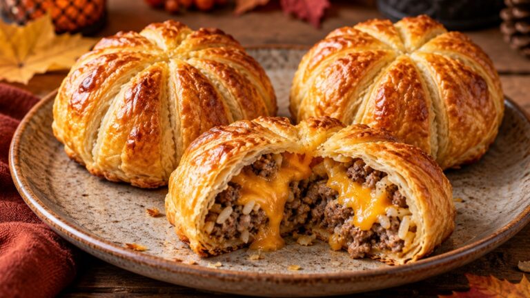 Feuilletés en forme de citrouille garnis de bœuf et de cheddar pour Halloween