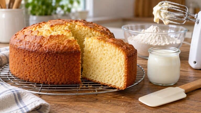 Gâteau au yaourt sans levure, haut et doré, avec une mie fine et aérée