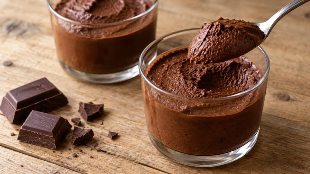 Dessert au chocolat noir en verrines sans crème ni œufs